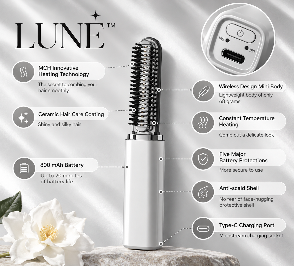 LUNÉ™ | Wireless Mini Hair Curler & Styling Brush